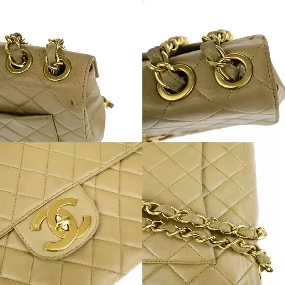 CHANEL CC Matelasse 30 Chain Shoulder Bag Leather Beige GHW Vintage Shoulder Bags